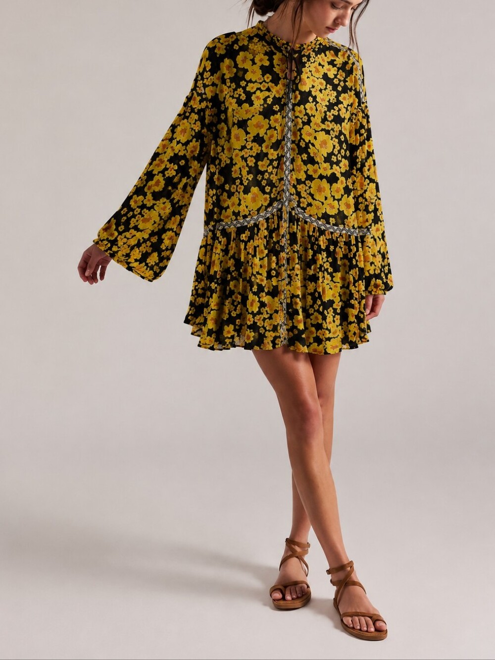 Free People Love Letter Floral Embroidered Tunic Mini Dress Small